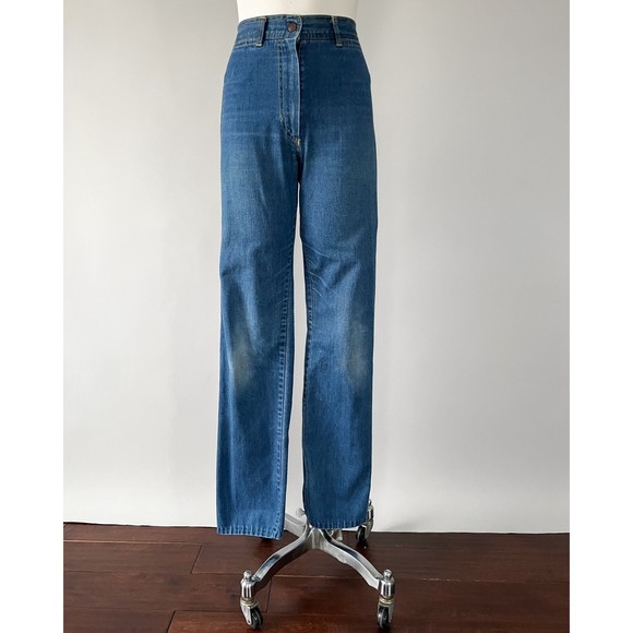 VTG 1980s Angel Britches Blue Cotton Denim High Rise Slim Straight Leg Jeans W25 - Picture 2 of 10